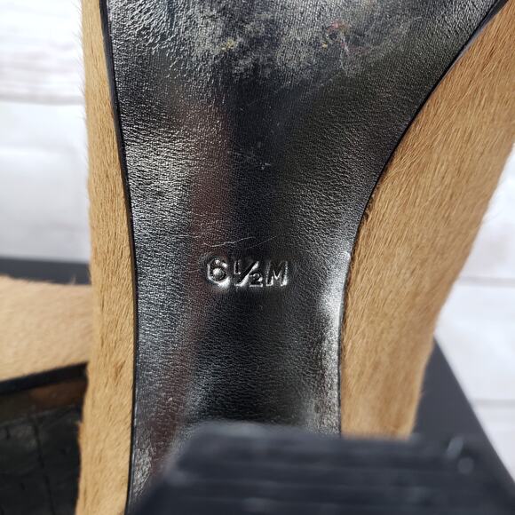 Diane Von Furstenberg Fur & Leather Peep Toe Block Heels Size 6.5M - Picture 11 of 12